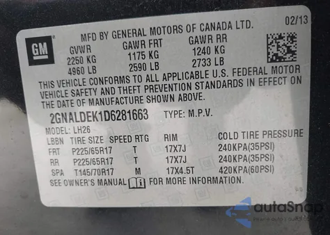 2013 Chevrolet Equinox Lt z USA, uszkodzony, nr VIN 2GNALDEK1D6281663
